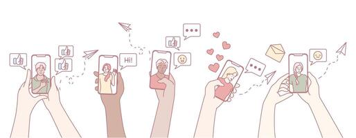 Engaging and Connecting Through Digital Communication A Contemporary Modern Interaction vector