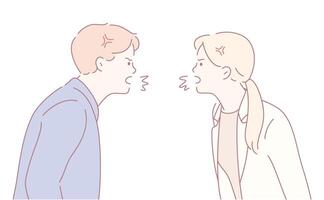 Conflict between a Couple A Detailed Illustration of Arguments and Emotional Dynamics vector