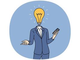 Businessman with light bulb instead of head came up with idea to develop business or launch startup vector