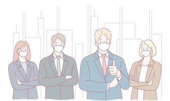 A professional team in smart attire demonstrates commitment to success, collaboration, and growth vector