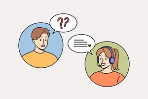 Woman call center operator advises man who contacted support service with question vector