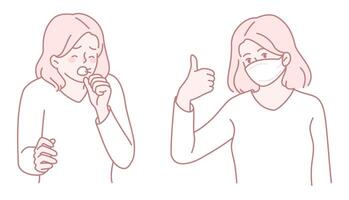 Health Awareness An Illustrative Depiction of Coughing and Proper Masking Protocols vector