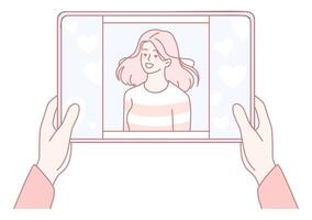 Capture stunning and vibrant portraits on your tablet that exude playful and joyful vibes vector