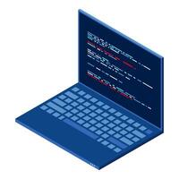 Isometric Laptop. 3d isometric laptop computer. Abstract programming language and program code on a laptop screen. Isometric technology, vector