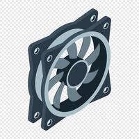 Isometric computer fan. Computer fan cooler. Isometric of PC case fan, Computer hardware components, illustration, vector
