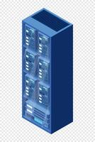 Isometric server. Network server room. 3D computer equipment. Storage database, Isometric technology vector