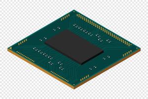 Isometric processor. Central processing unit or CPU. Computer hardware components. Semiconductor technology concept, illustration vector