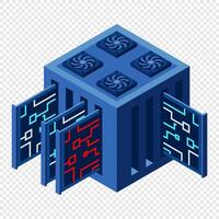 Isometric futuristic server. Isometric database or data center. Abstract blockchain. Computer storage. Cloud storage, Isometric technology. vector