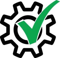checkmark in gear icon. green checkmark. Abstract technical illustration on white background. Tick gear eps sign. vector