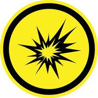 Explosive materials hazard sign. Warning Sign in trendy style. Substances and preparations which may explode. yellow circle warning sign with explosion icon inside. Danger zone. vector