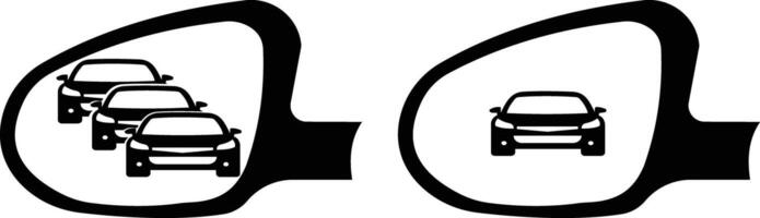 side rearview mirror on a, reflection of traffic flow. Car rear view mirror. traffic on the road. flat design set . black Car wing mirror. Rear view. vector