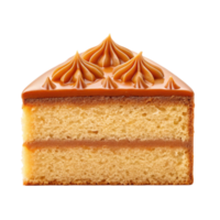 Delicious slice of caramel cake, perfect for dessert or baking blogs. png