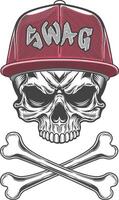 Skull with a red cap and bones illustration vector