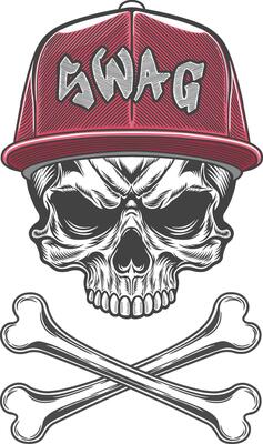Skull with a red cap and bones illustration