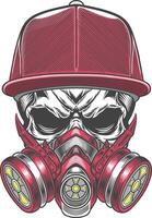 Skull wearing gas mask and cap vector