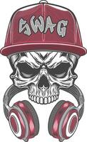 Skull with headphones and a cap on a white background vector
