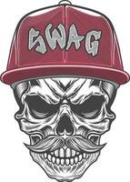 Skull with a mustache and a cap in a red hat vector