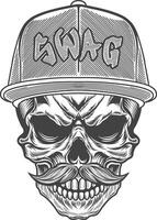 Skull with a cap and mustache in a hip hop style vector