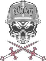 Skull with two crossed swords and a cap vector