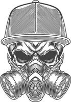Skull in gas mask with hat and sunglasses vector