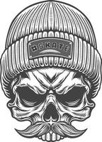Skull with a hat and mustache in a vintage style vector