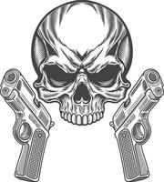 Two guns and a skull with two pistols vector