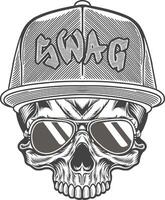 Skull wearing a hat and sunglasses with the word swag vector