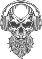 Skull with headphones and beard in vintage style vector