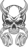 Skull with headphones and horns in a vintage style vector
