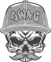 Skull with a cap and mustache in a vintage style vector