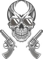 Skull with guns and sunglasses on a white background vector