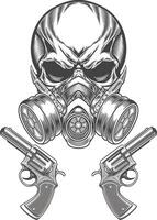 Skull with guns and gas mask on white background vector