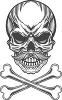 Skull with mustache and bones illustration vector