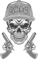 Skull with guns and cap in a gangster style vector