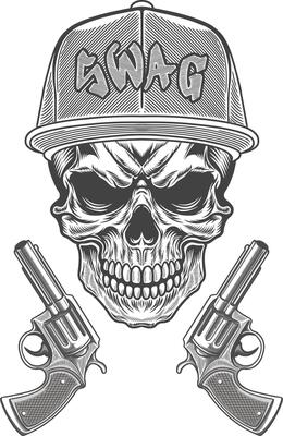 Skull with guns and cap in a gangster style
