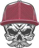 Skull with a cap and mustache in a baseball cap vector