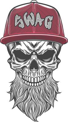 Skull with beard and cap in a red hat