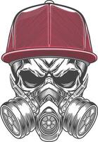 Skull in a gas mask with a cap vector