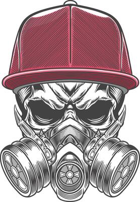 Skull in a gas mask with a cap