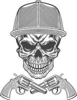 Skull with guns and hat in a baseball cap vector
