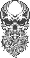 Skull with beard and mustache in a vintage style vector