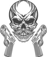 Skull with guns and mustache on white background vector