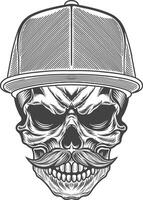 Skull with a mustache and hat vector