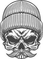 Skull in a knitted hat with mustache illustration vector