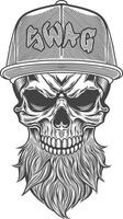 Skull with beard and cap in vintage style vector
