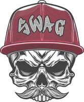 Skull with a mustache and a red cap vector