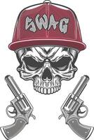 Skull with guns and cap in gangster style vector