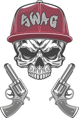 Skull with guns and cap in gangster style