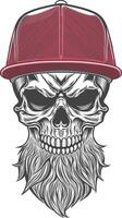 Skull with beard and cap in red vector