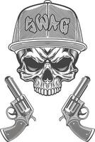 Skull with guns and cap in a gang style vector